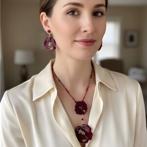 Elegant Burgundy Floral Jewelry Set